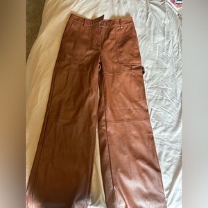 NWT: wide leg brown leather cargo pants
